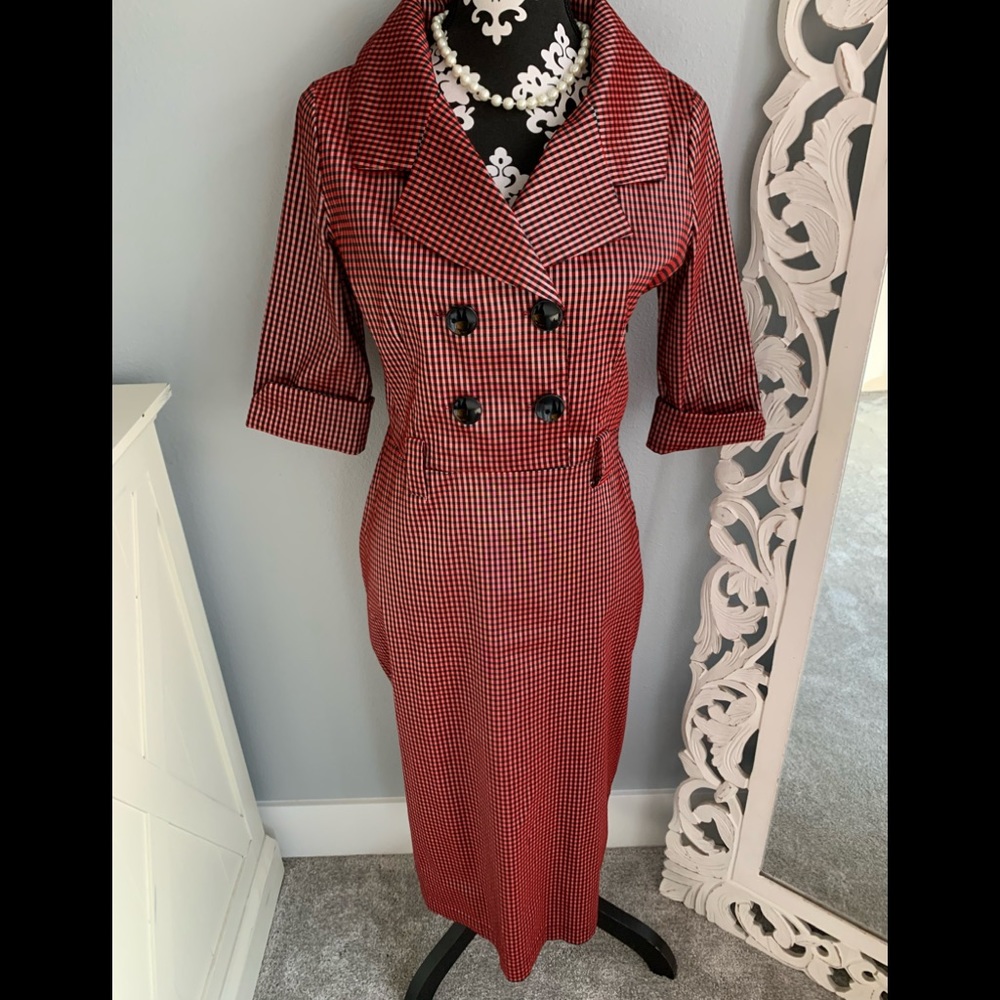 Gorgeous Red and Black checker patter Bettie Page Las Vegas